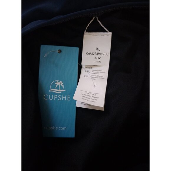 Cupshe Womens Halter One-Piece Swimsuit With Ruched Front XL Blue Nylon, Spandex - Picture 3 of 8